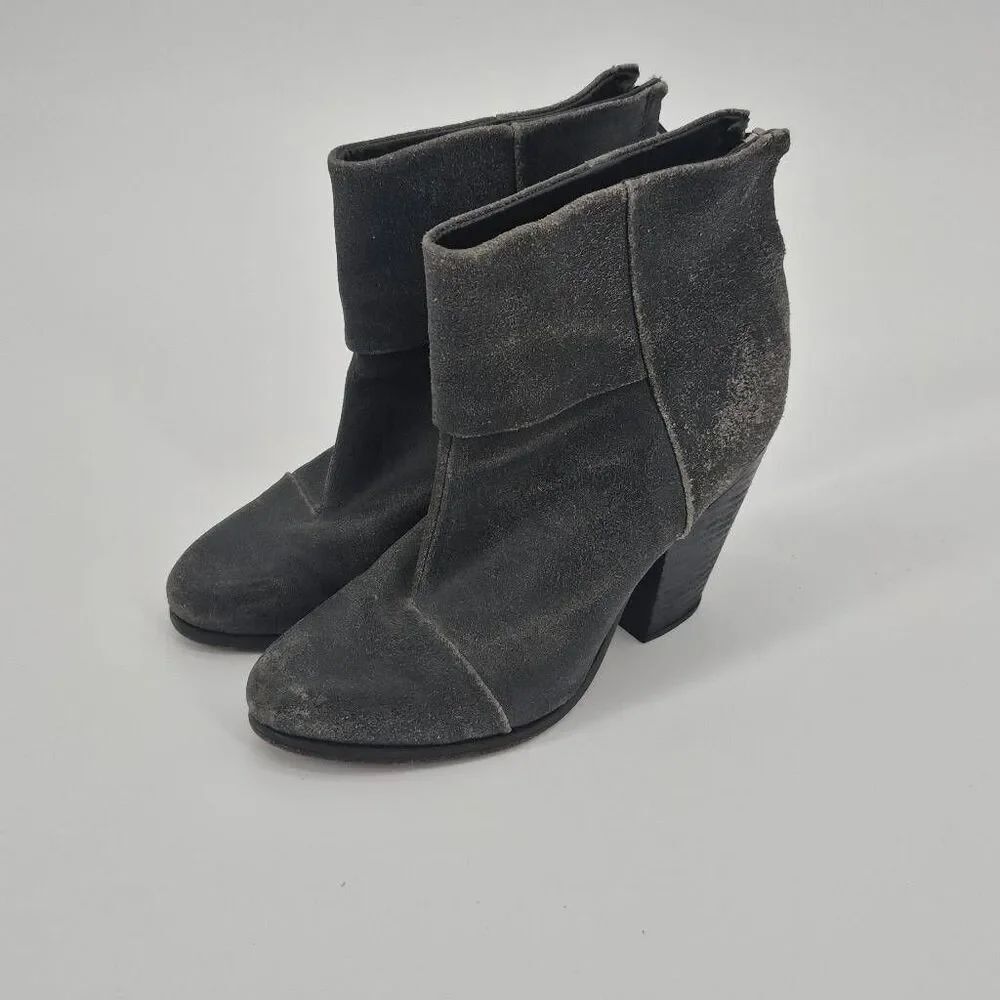 RAG & BONE Newbury Distressed Dark Gray Leather Ankle Boots Size 7